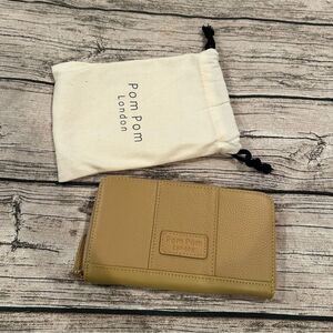 New and Unused Pom Pom London Tan Wallet; Zip Around; Pebbled Leather
